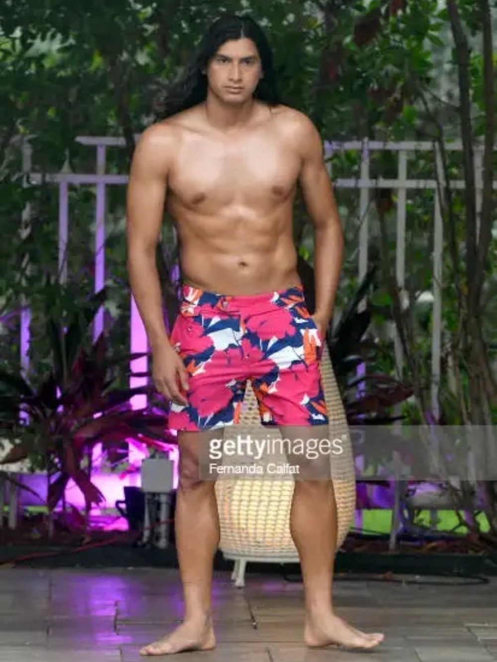 Men's Pink Tropical Swim Trunks